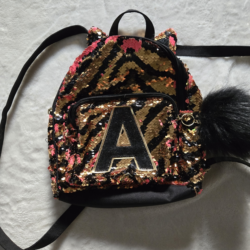 Justice Gold and Black Leopard Print Backpack